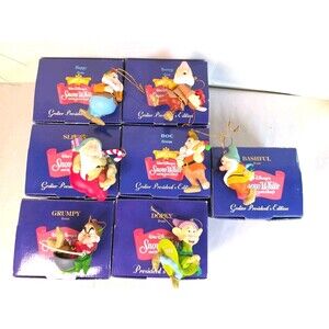Vintage Disney Christmas Ornament Set Snow White's Seven Dwarfs Grolier